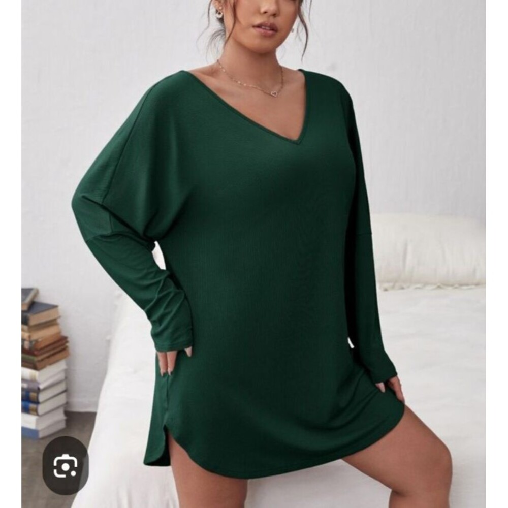 Sleep Night Dress Long Sleeve Pullover Green 1XL